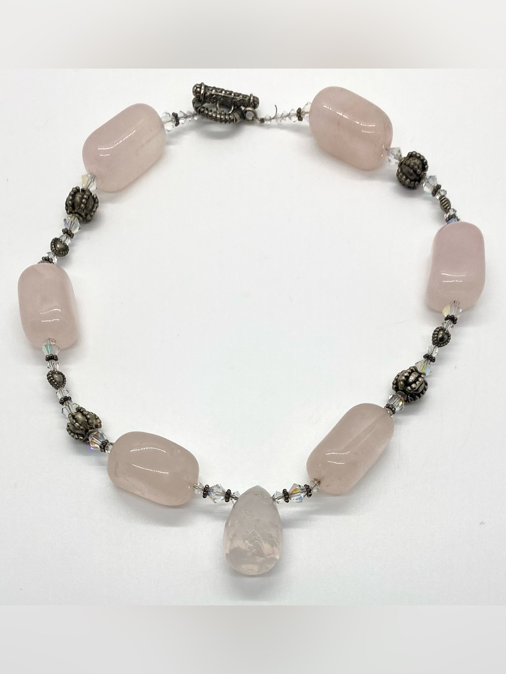 Pink Rose Quartz Beaded Necklace Boho Chunky Summer Coastal Beach Eclectic - Picture 7 of 10